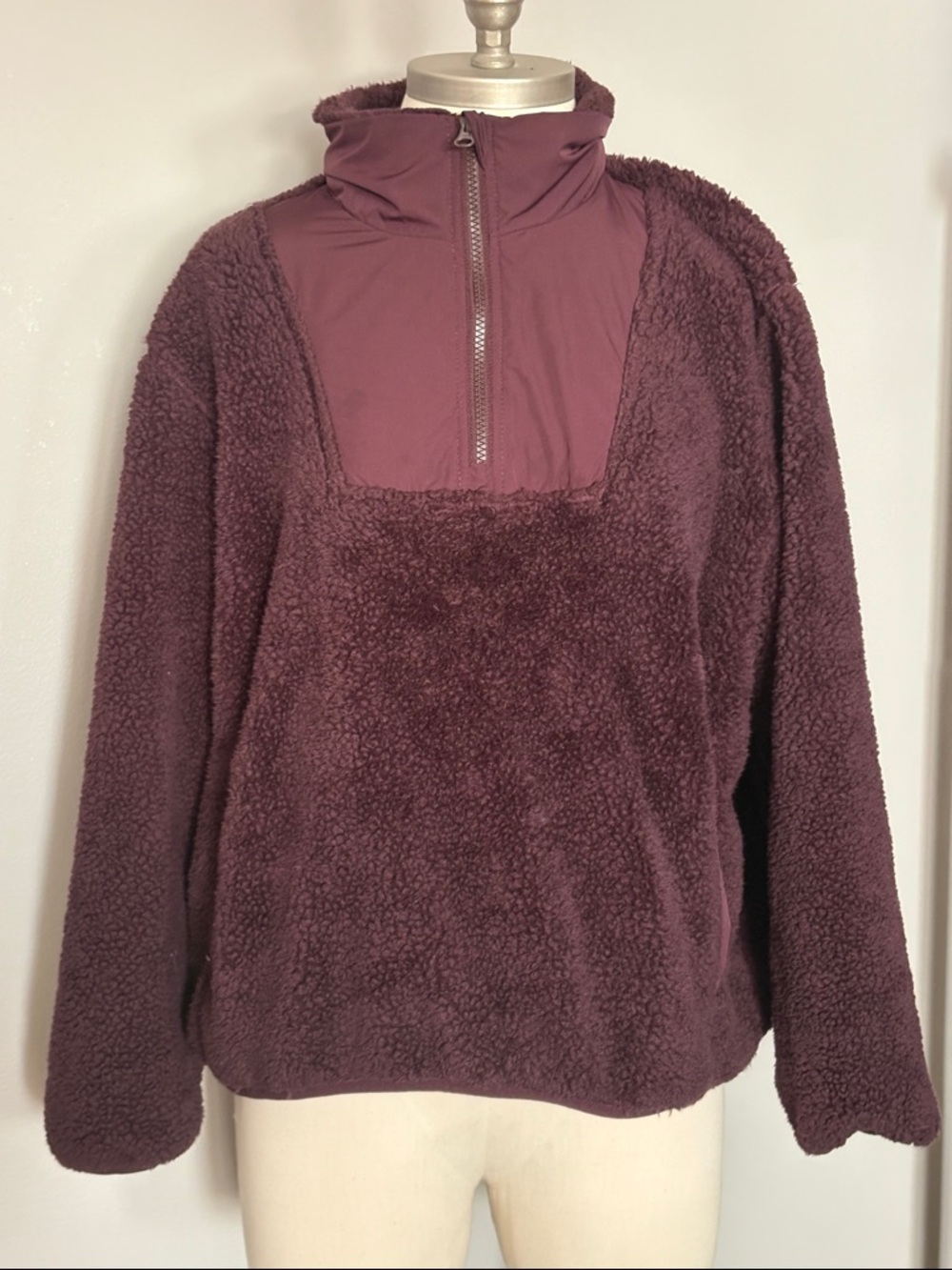 Lands End Medium Half Zip Sherpa Fleece Pullover Plush Deep Plum